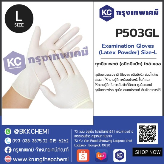 Examination Gloves (Latex Powder) Size-L : ถุงมือแพทย์ (ชนิดมีแป้ง) ไซส์-แอล